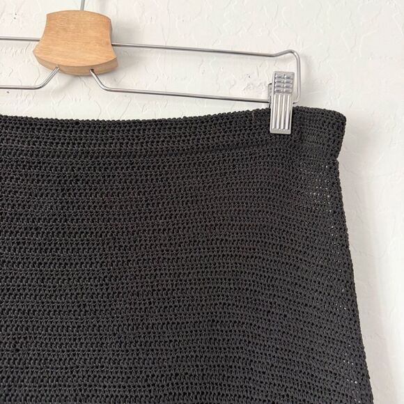 Theory Pull On A-Line Knit Crochet Boho MIDI Skirt in Charcoal Grey Size L - Picture 4 of 6